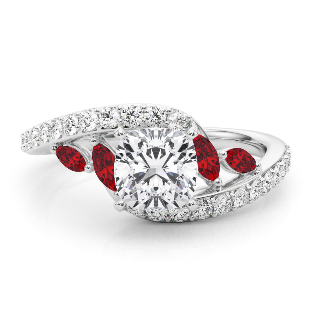 Swirl Design Diamond & Marquise Ruby Engagement Ring in Platinum (0.63ct)