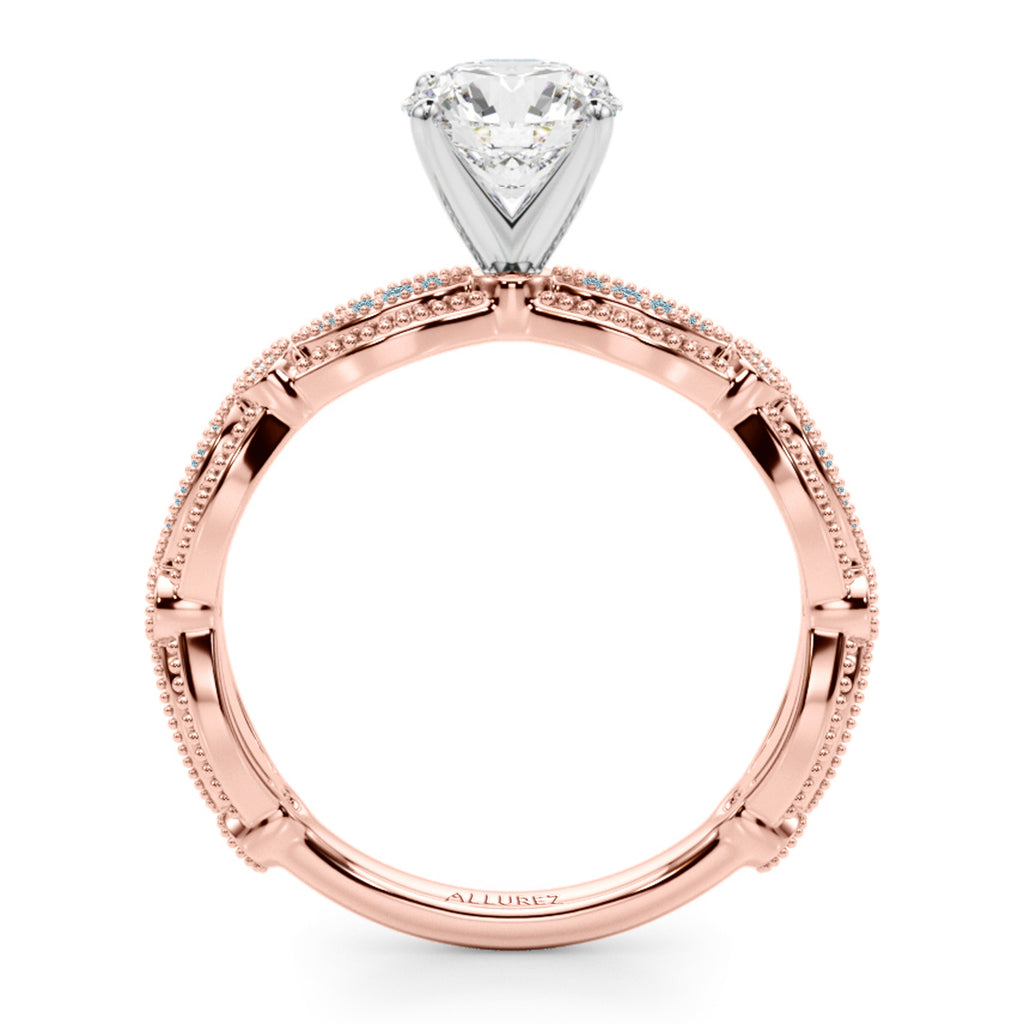 Antique Style Aquamarine & Diamond Engagement Ring 14K Rose Gold (0.20ct)