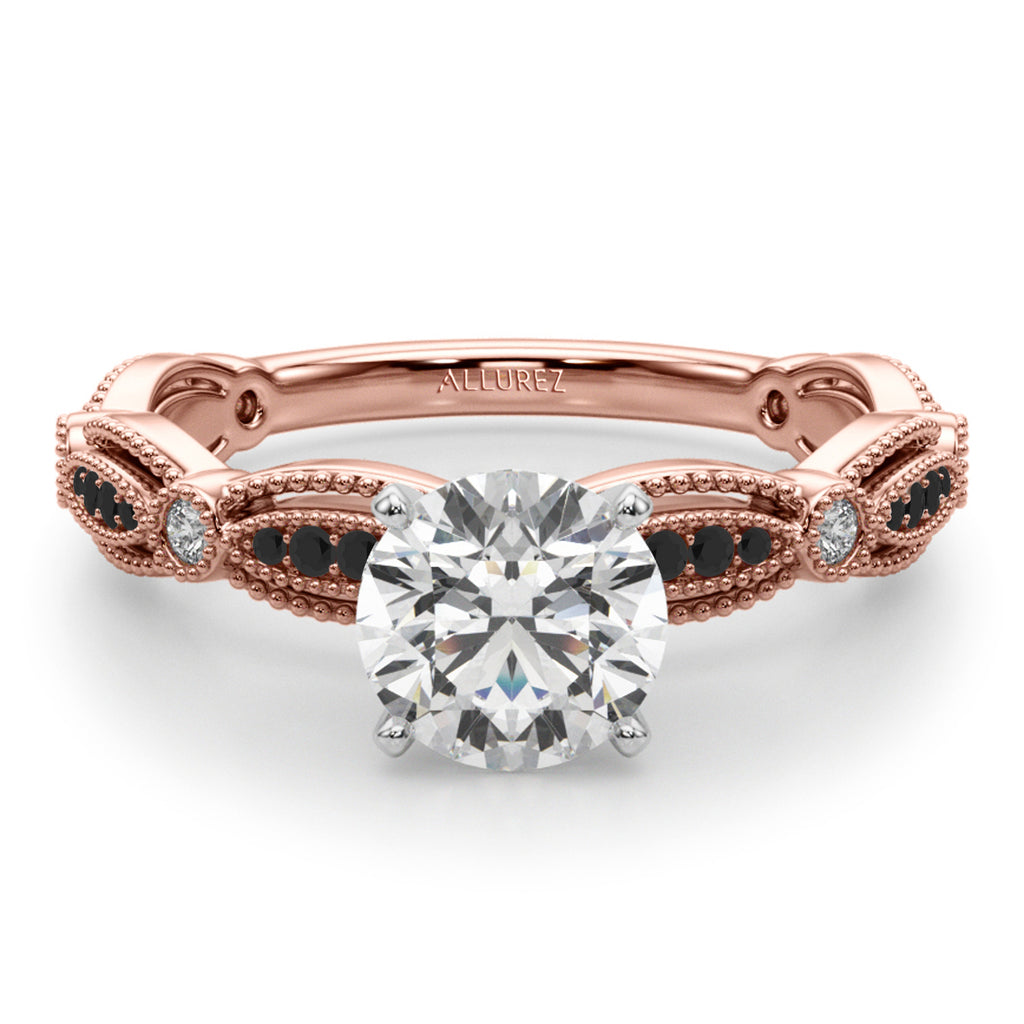 Antique Style Black Diamond Engagement Ring 14K Rose Gold (0.20ct)