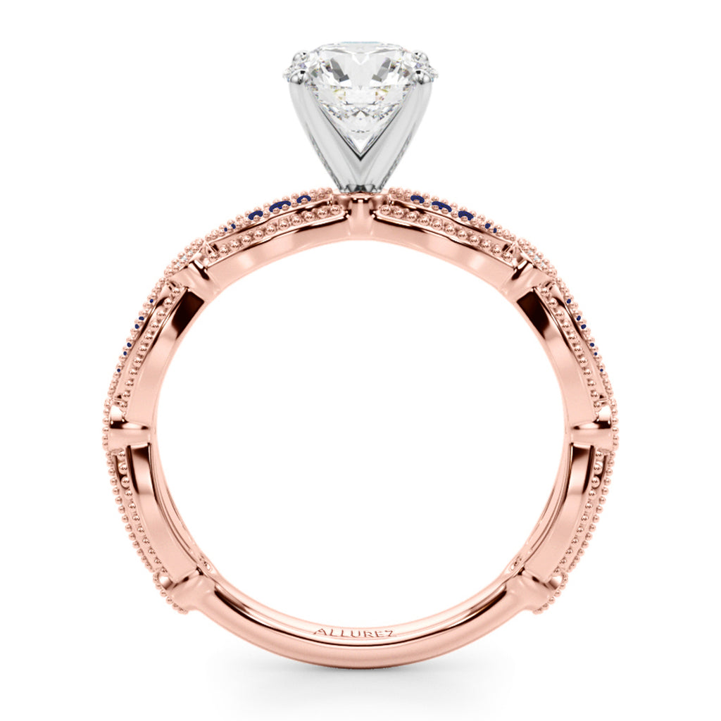 Antique Style Lab Blue Sapphire & Lab Diamond Engagement Ring 14K Rose Gold (0.20ct)