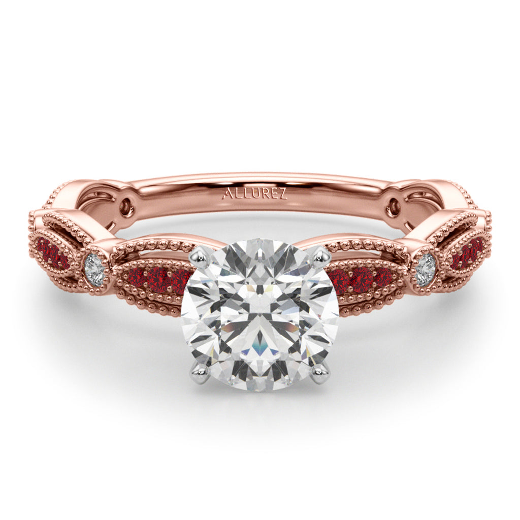 Antique Style Lab Ruby & Lab Diamond Engagement Ring 14K Rose Gold (0.20ct)