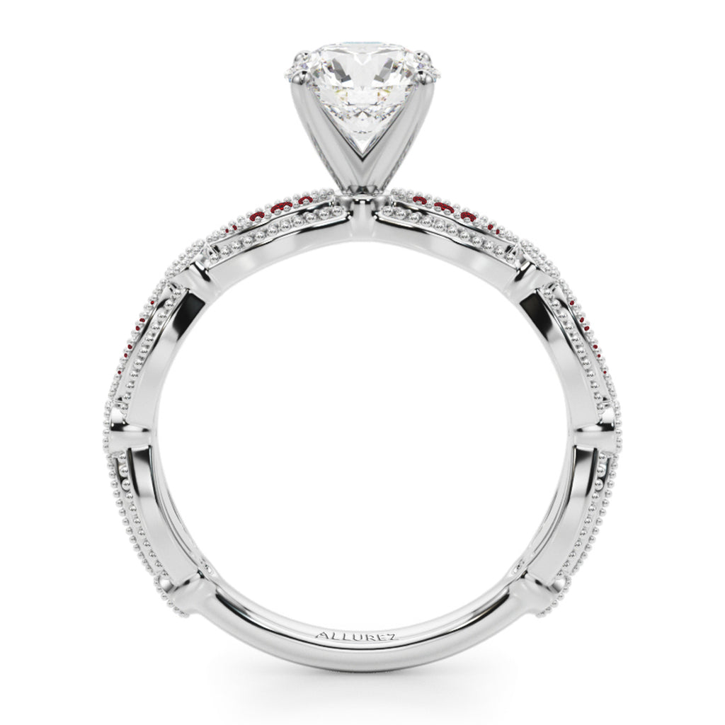 Antique Style Ruby & Diamond Engagement Ring 14K White Gold (0.20ct)