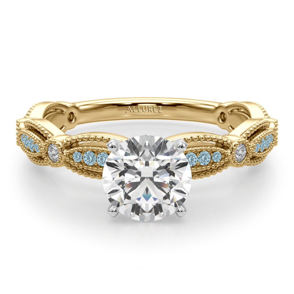Antique Style Aquamarine & Diamond Engagement Ring 14K Yellow Gold (0.20ct)