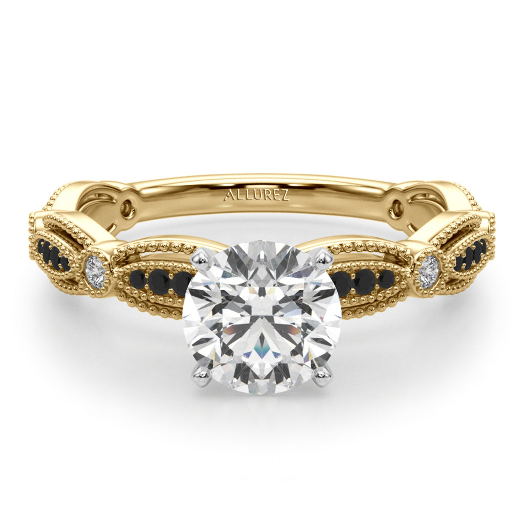 Antique Style Lab Black Lab Diamond Engagement Ring 14K Yellow Gold (0.20ct)