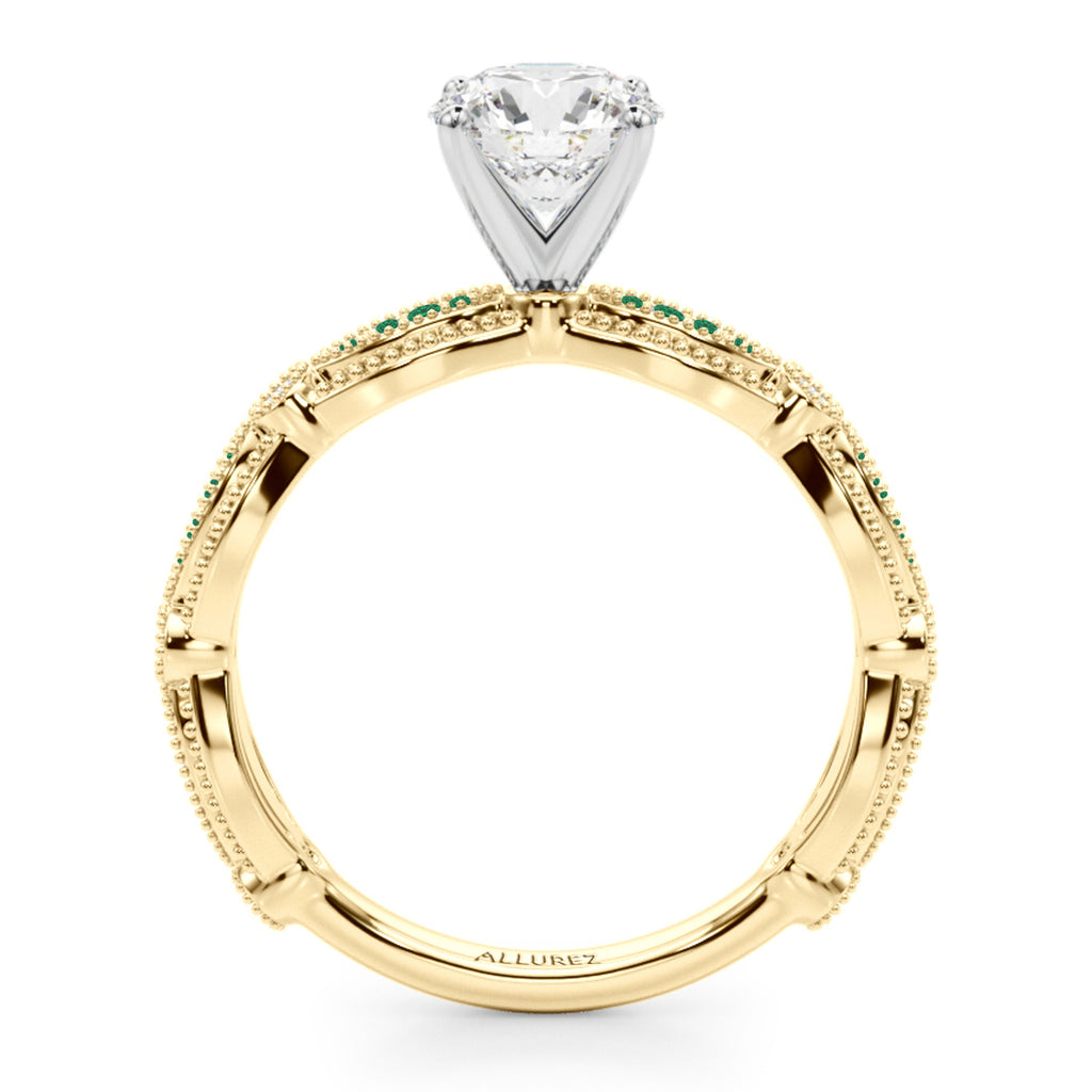 Antique Style Emerald & Diamond Engagement Ring 14K Yellow Gold (0.20ct)