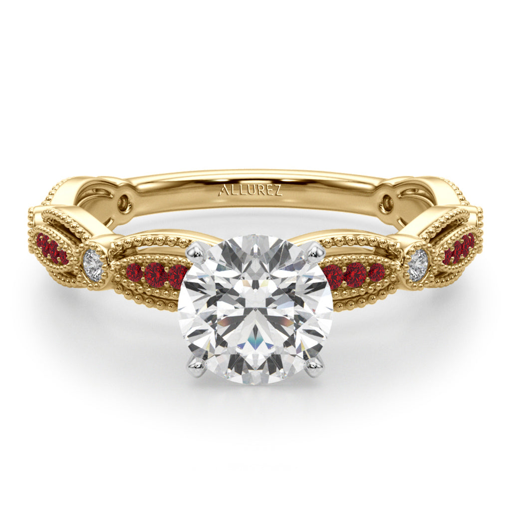 Antique Style Lab Ruby & Lab Diamond Engagement Ring 14K Yellow Gold (0.20ct)
