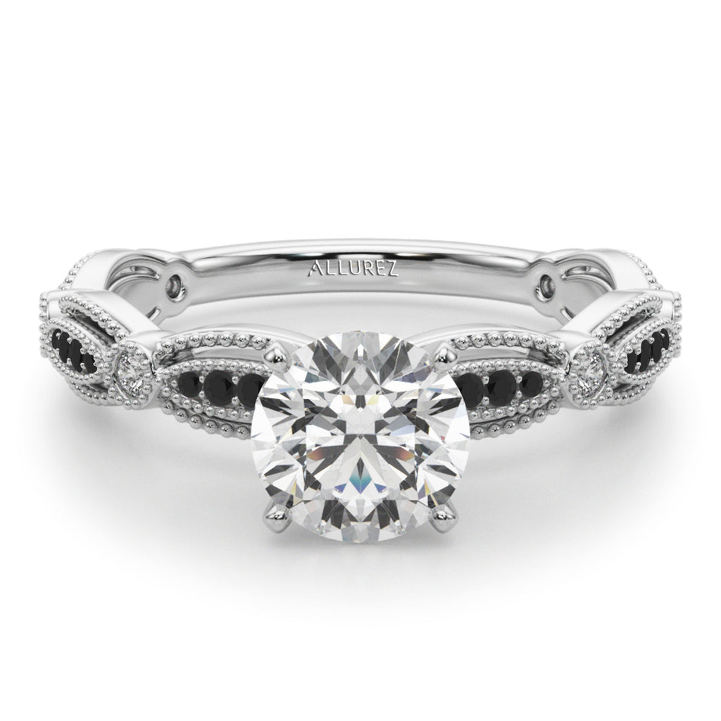 Antique Style Lab Black Lab Diamond Engagement Ring 18K White Gold (0.20ct)
