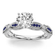 Antique Style Blue Sapphire & Diamond Engagement Ring 18K White Gold (0.20ct)