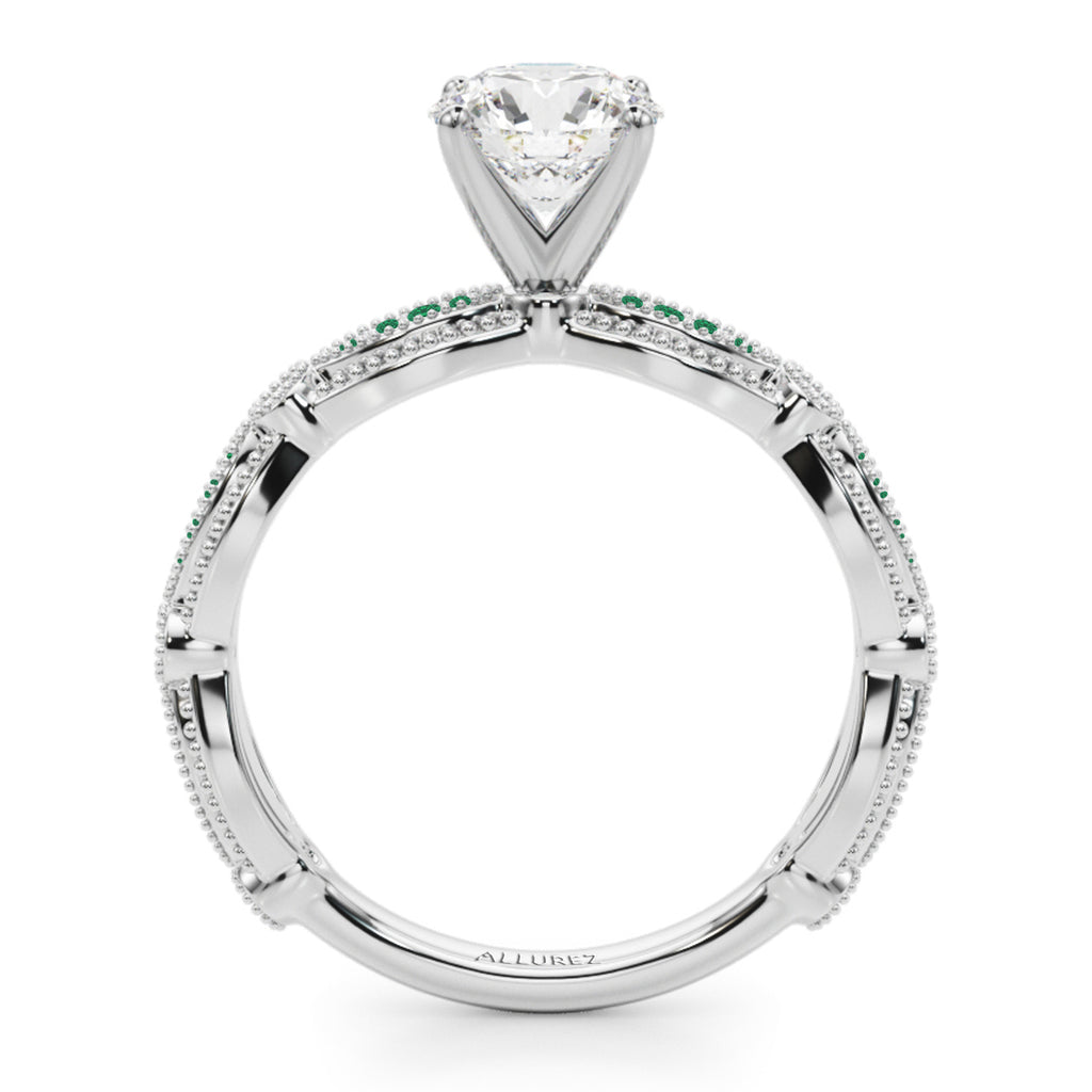 Antique Style Lab Emerald & Lab Diamond Engagement Ring 18K White Gold (0.20ct)