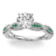 Antique Style Emerald & Diamond Engagement Ring 18K White Gold (0.20ct)