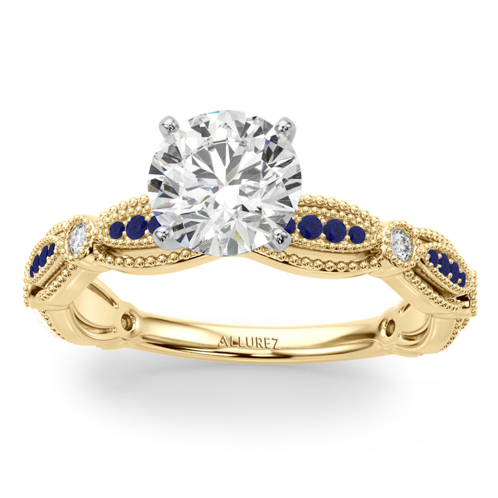 Antique Style Blue Sapphire & Diamond Engagement Ring 18K Yellow Gold (0.20ct)