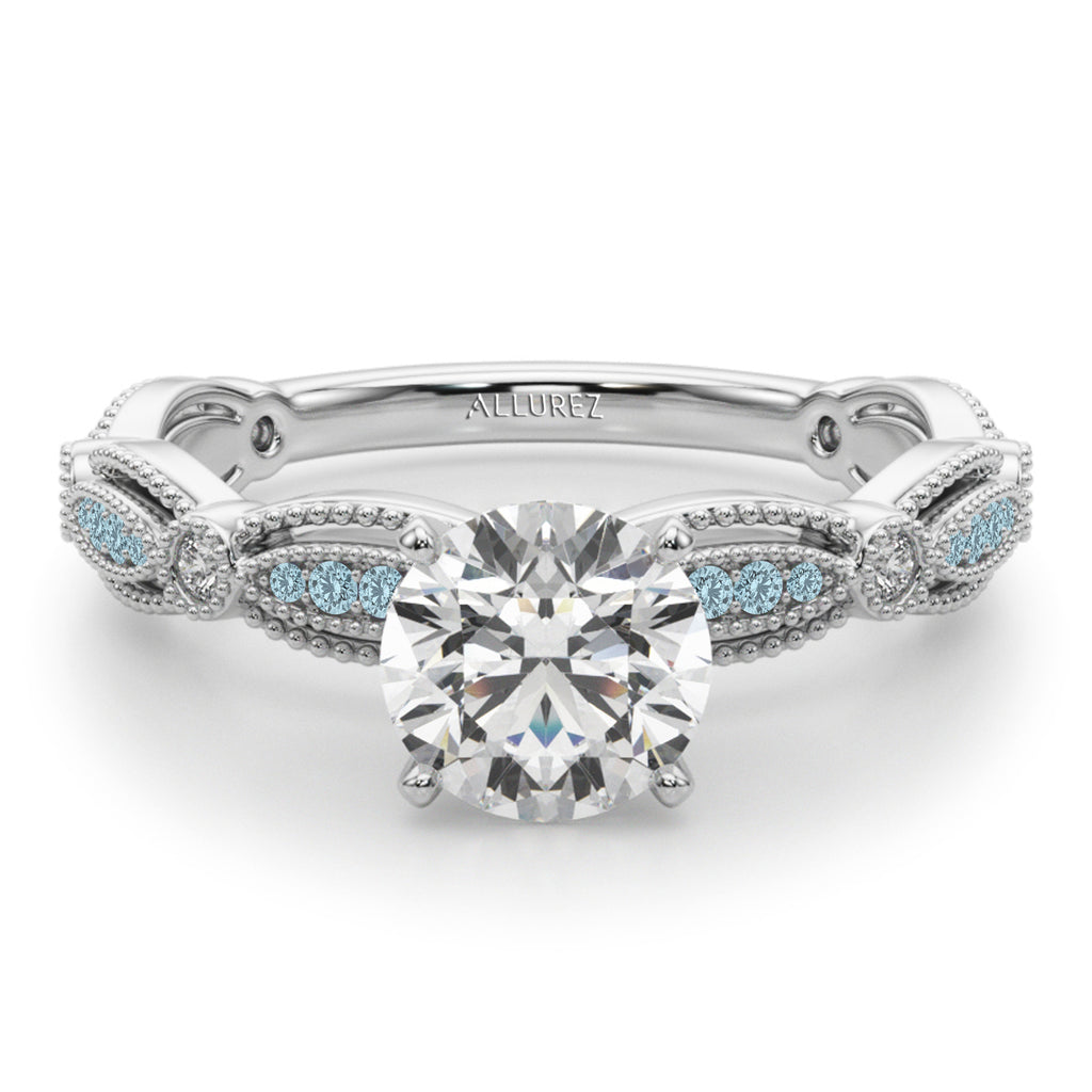 Antique Style Aquamarine & Diamond Engagement Ring in Palladium (0.20ct)