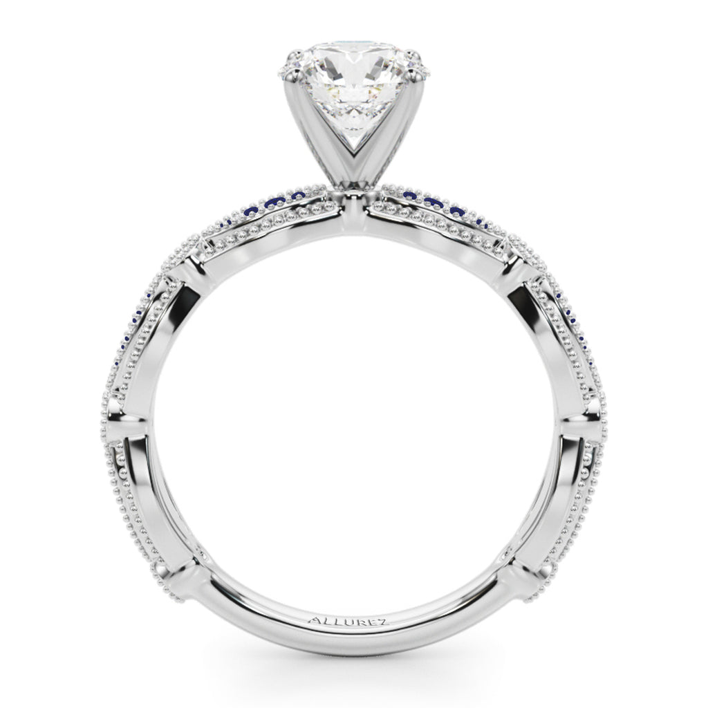 Antique Style Blue Sapphire & Diamond Engagement Ring in Palladium (0.20ct)