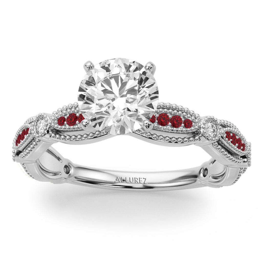 Antique Style Lab Ruby & Lab Diamond Engagement Ring in Platinum (0.20ct)