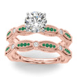 Antique Style Lab Emerald & Lab Diamond Bridal Ring Set 14K Rose Gold (0.40ct)