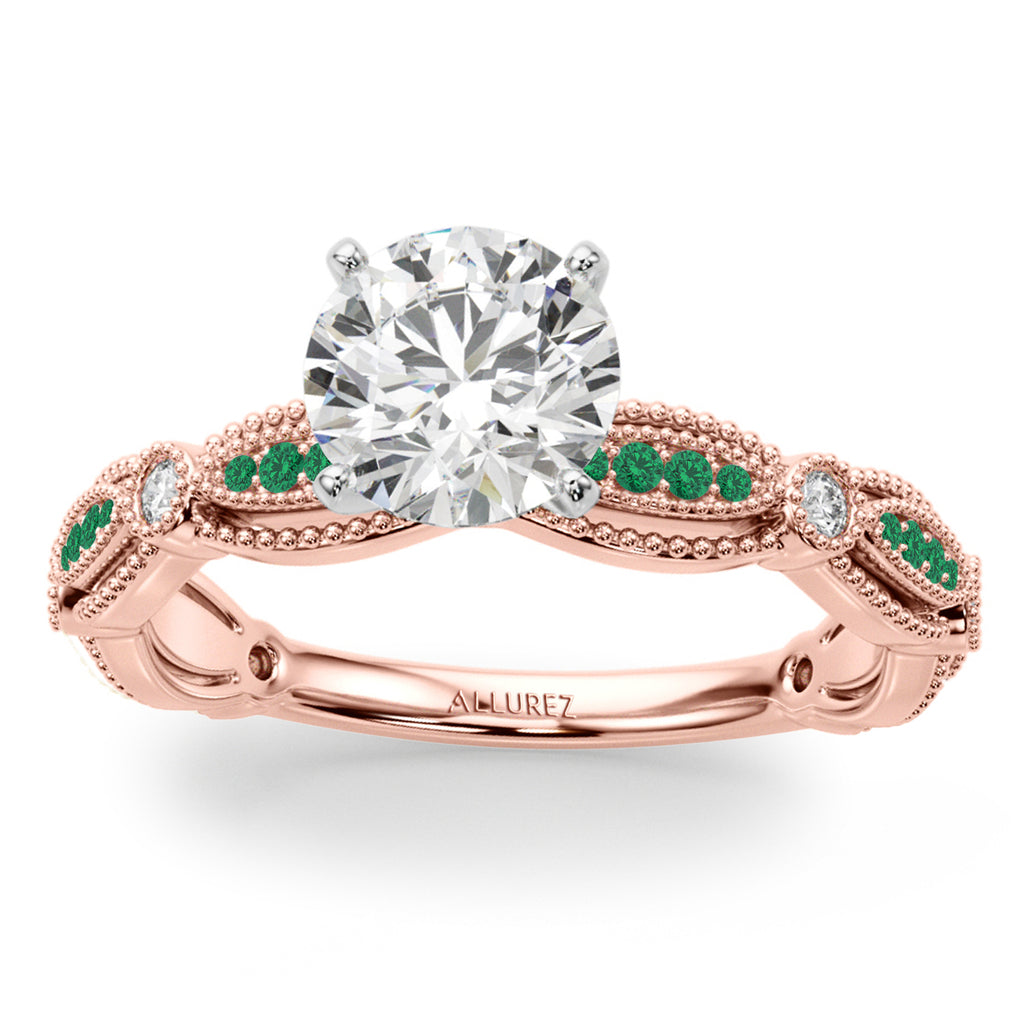 Antique Style Lab Emerald & Lab Grown Diamond Bridal Ring Set 14K Rose Gold (0.40ct)