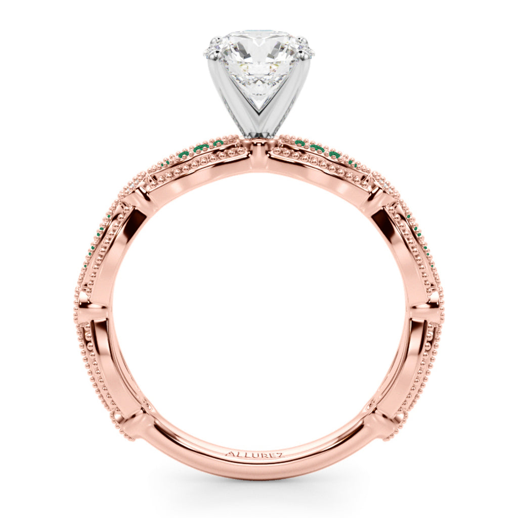 Antique Style Lab Emerald & Lab Grown Diamond Bridal Ring Set 14K Rose Gold (0.40ct)