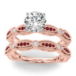 Antique Style Ruby & Diamond Bridal Ring Set 14K Rose Gold (0.40ct)