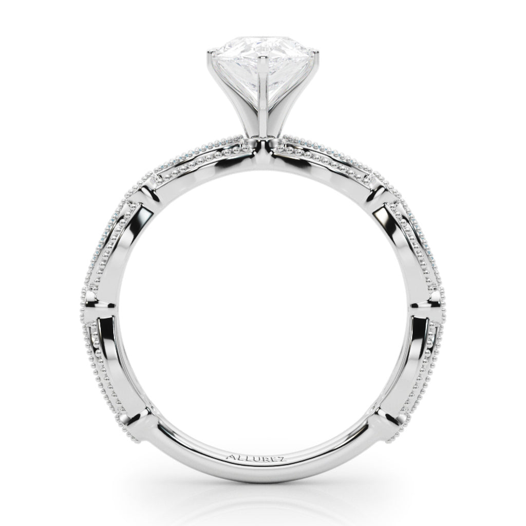 Antique Style Aquamarine & Diamond Bridal Ring Set 14K White Gold (0.40ct)