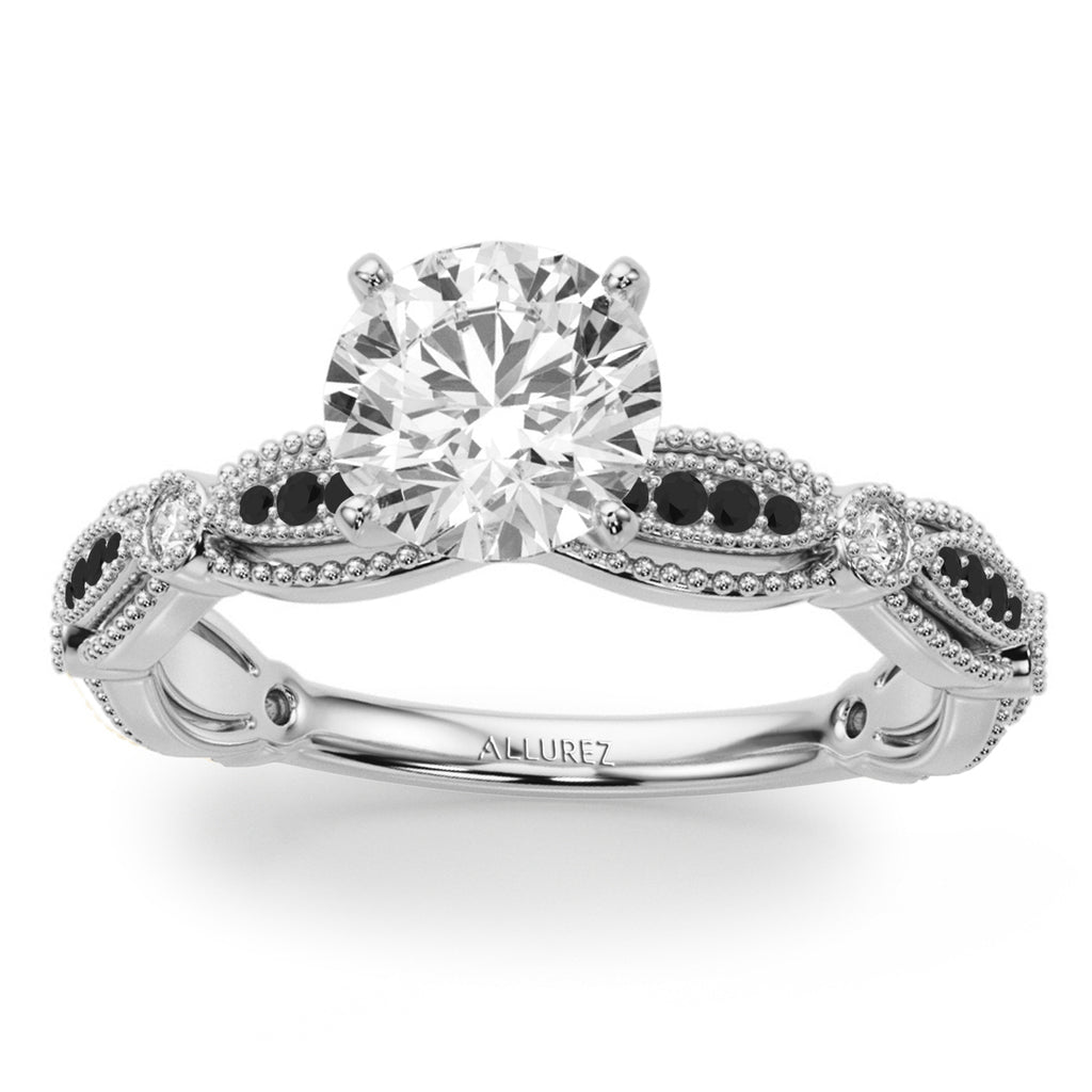 Antique Style Lab Black Lab Diamond & Lab Diamond Bridal Ring Set 14K White Gold (0.40ct)