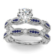 Antique Style Lab Blue Sapphire & Lab Diamond Bridal Ring Set 14K White Gold (0.40ct)