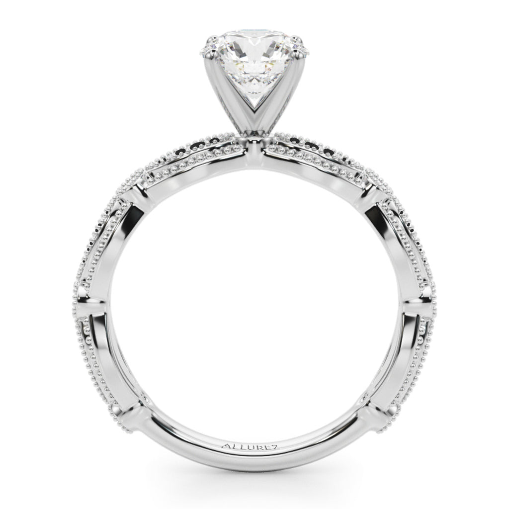 Antique Style Lab Blue Sapphire & Lab Diamond Bridal Ring Set 14K White Gold (0.40ct)