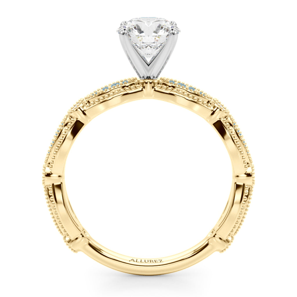 Antique Style Aquamarine & Diamond Bridal Ring Set 14K Yellow Gold (0.40ct)