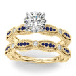Antique Style Blue Sapphire & Diamond Bridal Ring Set 14K Yellow Gold (0.40ct)