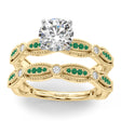 Antique Style Lab Emerald & Lab Diamond Bridal Ring Set 14K Yellow Gold (0.40ct)