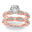 Antique Style Aquamarine & Diamond Bridal Ring Set 18K Rose Gold (0.40ct)