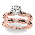 Antique Style Lab Black Lab Diamond & Lab Diamond Bridal Ring Set 18K Rose Gold (0.40ct)