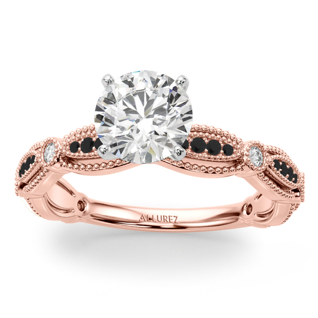 Antique Style Lab Black Lab Diamond & Lab Diamond Bridal Ring Set 18K Rose Gold (0.40ct)