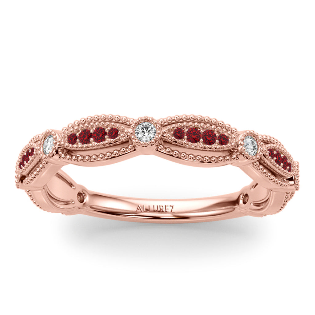 Antique Style Ruby & Diamond Bridal Ring Set 18K Rose Gold (0.40ct)