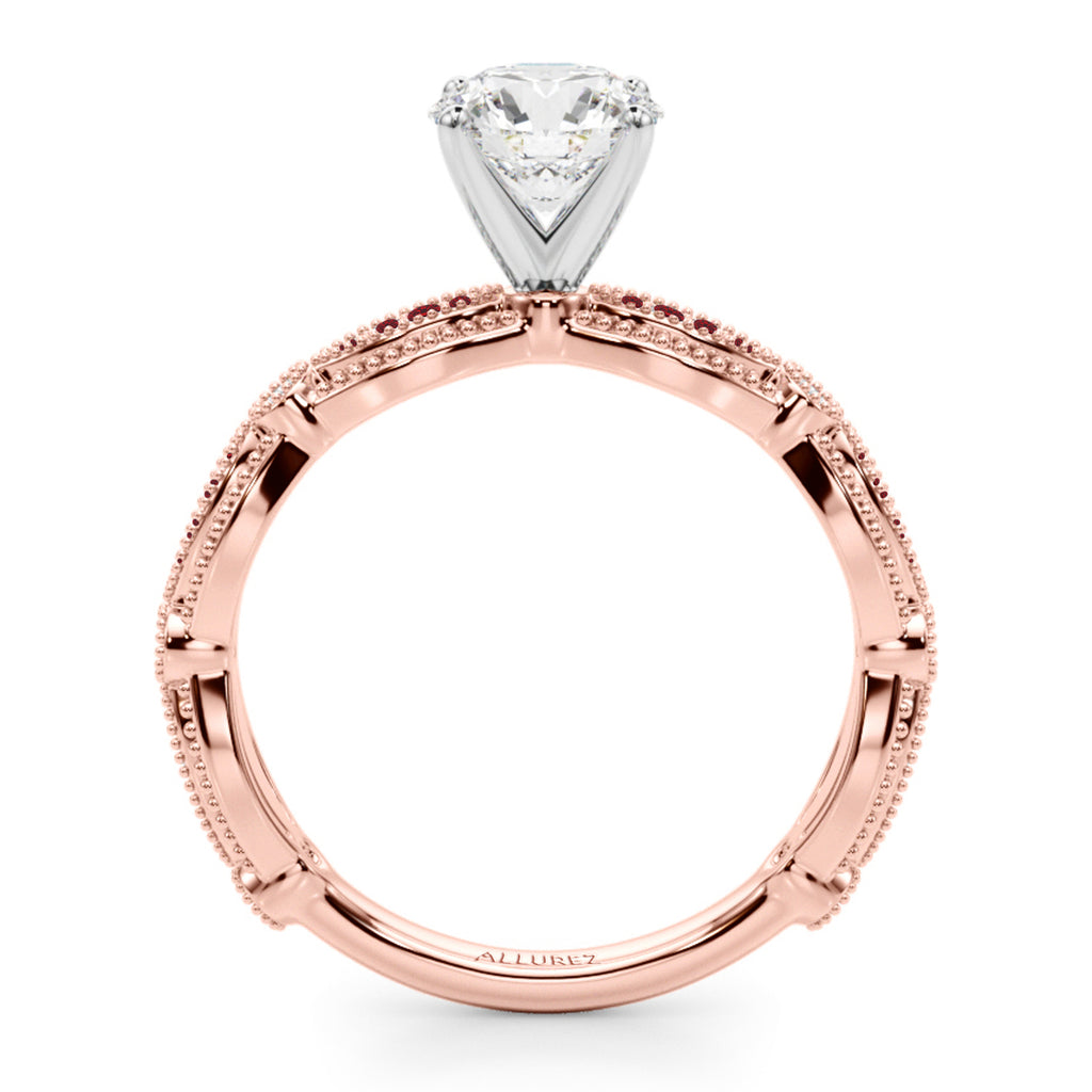 Antique Style Ruby & Diamond Bridal Ring Set 18K Rose Gold (0.40ct)