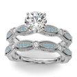 Antique Style Aquamarine & Diamond Bridal Ring Set 18K White Gold (0.40ct)