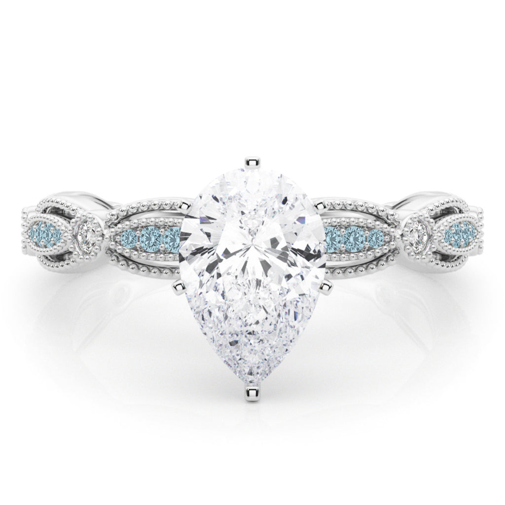 Antique Style Aquamarine & Diamond Bridal Ring Set 18K White Gold (0.40ct)