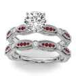 Antique Style Ruby & Diamond Bridal Ring Set 18K White Gold (0.40ct)