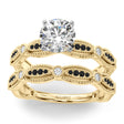 Antique Style Black Diamond & Diamond Bridal Ring Set 18K Yellow Gold (0.40ct)