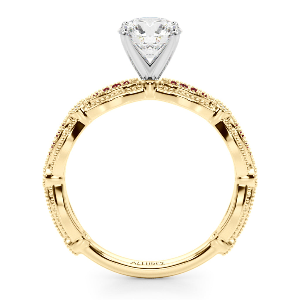 Antique Style Lab Ruby & Lab Diamond Bridal Ring Set 18K Yellow Gold (0.40ct)