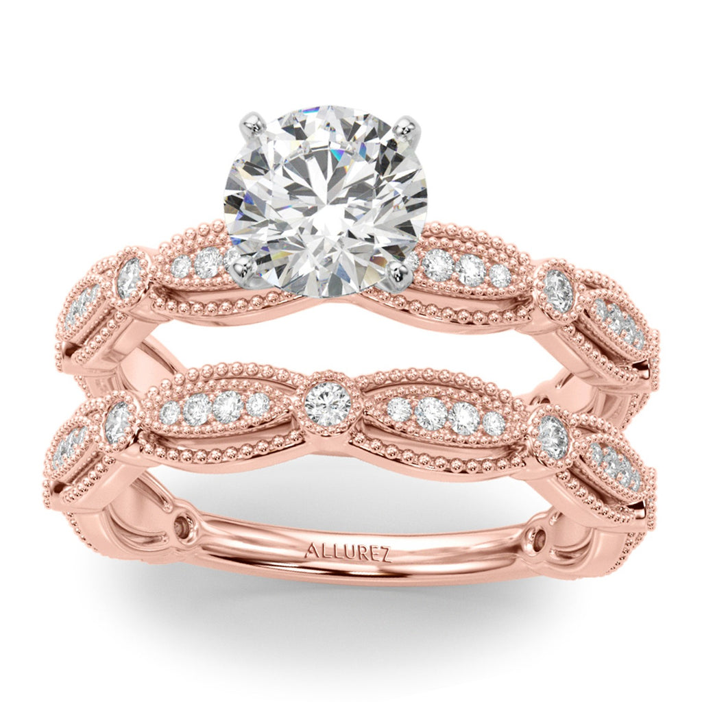 Antique Style Lab Diamond Bridal Ring Set 14K Rose Gold (0.40ct)