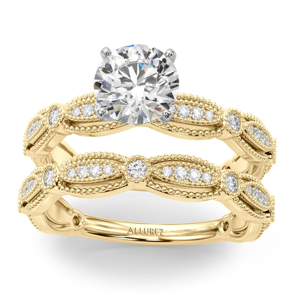 Antique Style Diamond Bridal Ring Set 14K Yellow Gold (0.40ct)