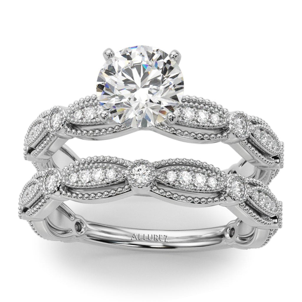 Antique Style Diamond Bridal Ring Set 18K White Gold (0.40ct)