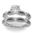 Antique Style Black Diamond & Diamond Bridal Ring Set in Palladium (0.40ct)