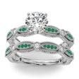 Antique Style Emerald & Diamond Bridal Ring Set in Platinum (0.40ct)