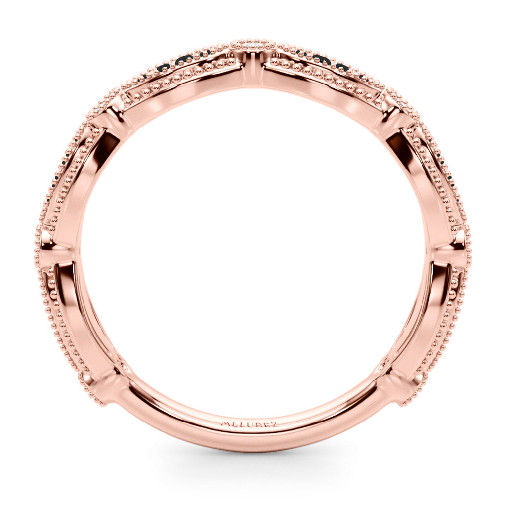 Antique Black Diamond & Diamond Wedding Ring Band 14K Rose Gold (0.20ct)