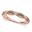 Antique Style Lab Emerald & Lab Diamond Wedding Ring Band 14K Rose Gold (0.20ct)