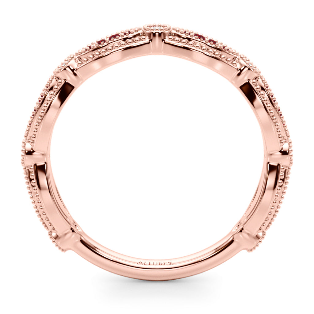 Antique Style Lab Ruby & Lab Diamond Wedding Ring Band 14K Rose Gold (0.20ct)
