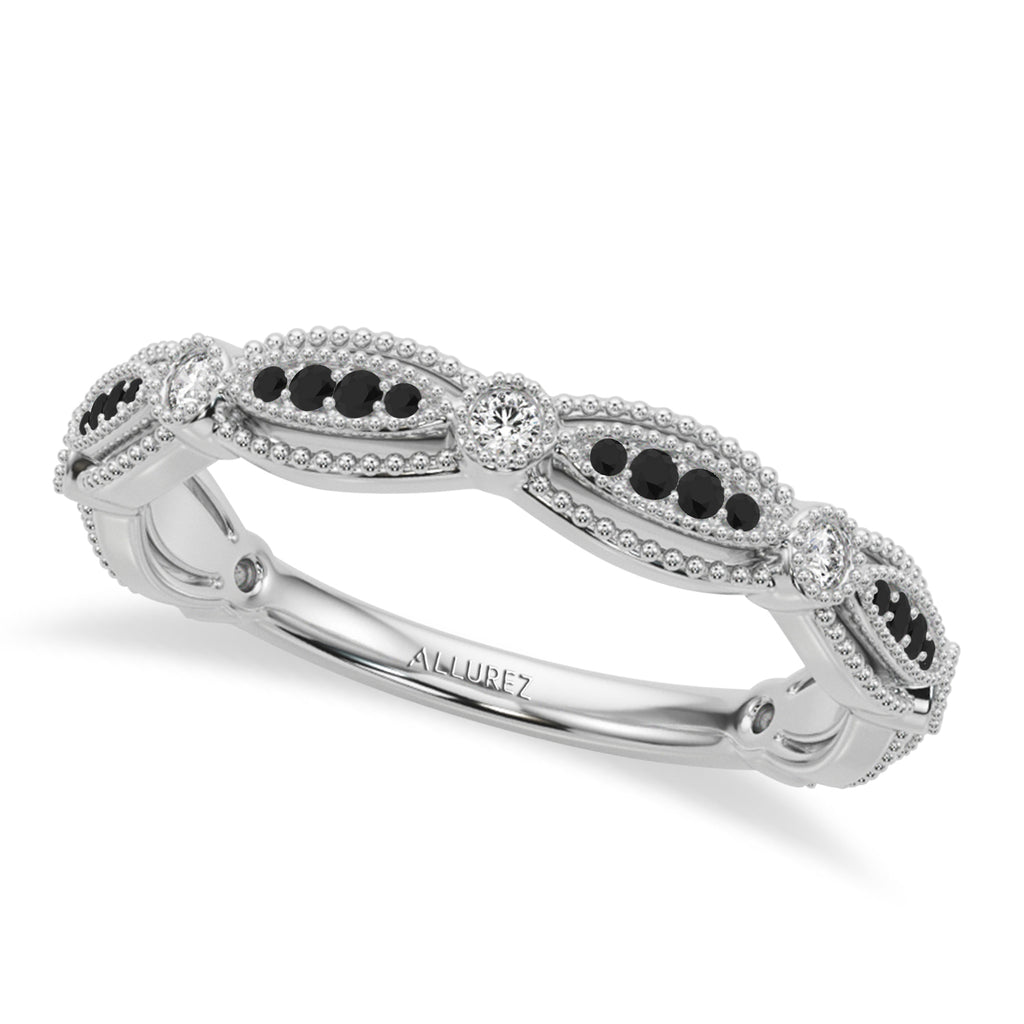 Antique Black Diamond & Diamond Wedding Ring Band 14K White Gold (0.20ct)