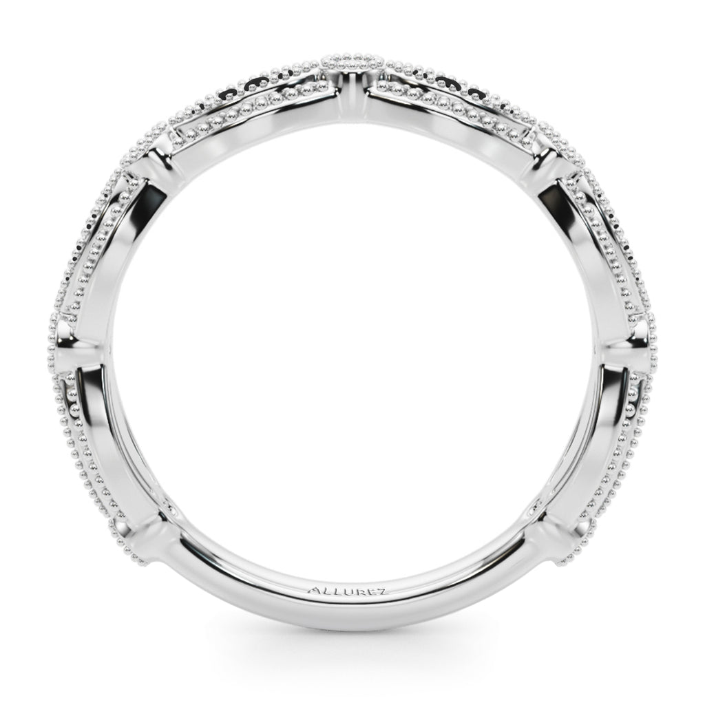 Antique Black Diamond & Diamond Wedding Ring Band 14K White Gold (0.20ct)