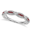 Antique Style Ruby & Diamond Wedding Ring Band 14K White Gold (0.20ct)